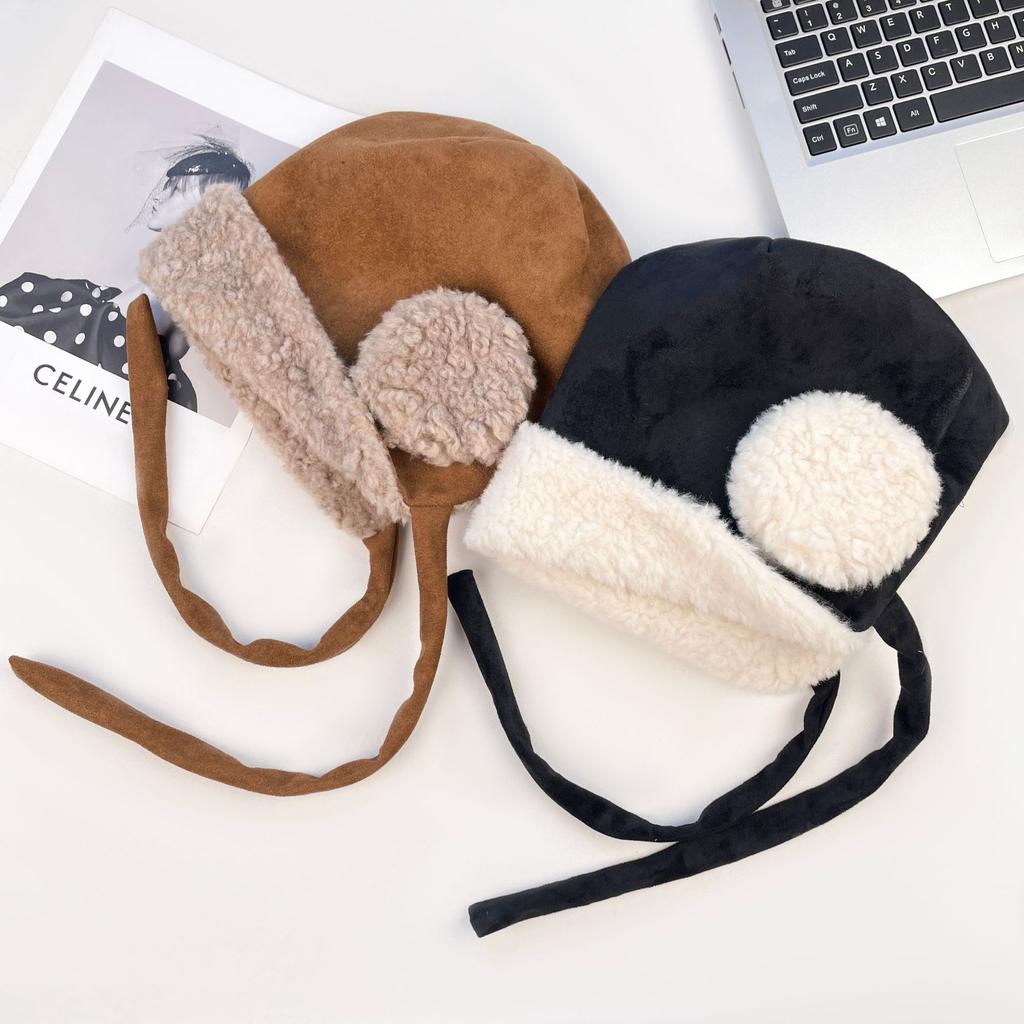 Suede Lei Feng Hat Children'S Winter Strap Riding Pullover Hat Thickened Fleece Cold-Proof, Windproof And Warm Ear Protection Hat