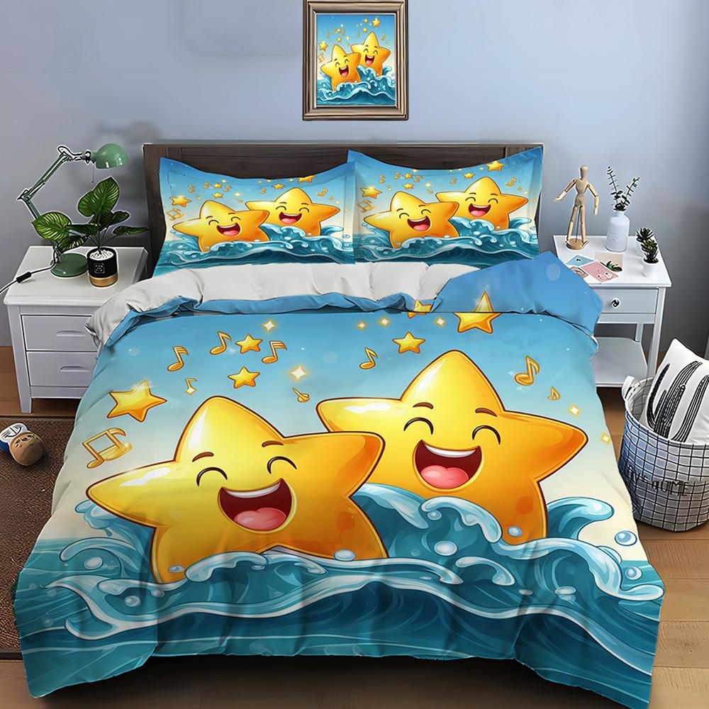 Cute Cartoon Stars Print Bedding Set Duvet Cover 1 Duvet Cover 2 Pillowcases Adult And Kids Bedding Set Luxury Children's Gifts