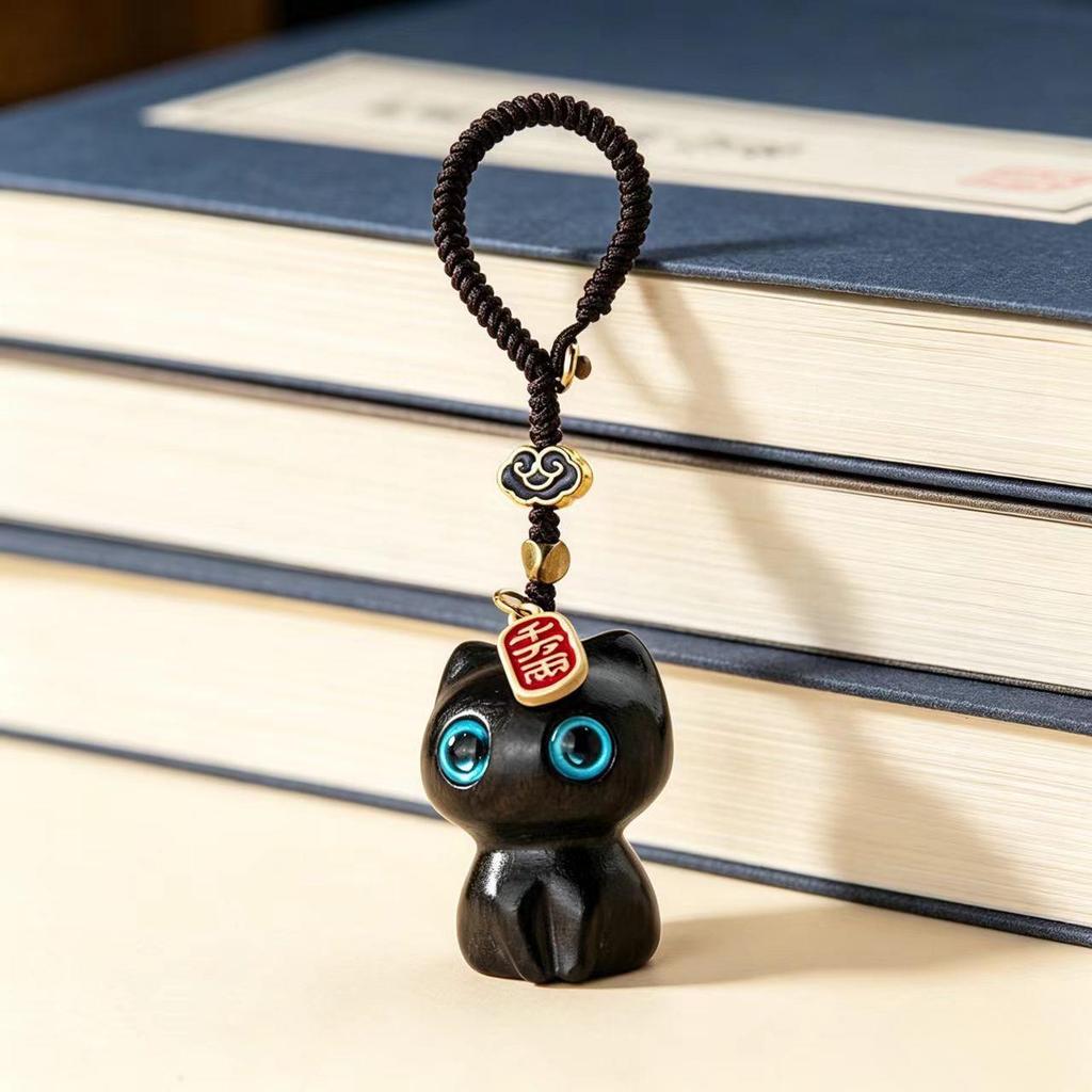 Sandalwood Cat Keychain Pendant - Cute USB Lanyard & Car/Backpack Ornament for Men and Women