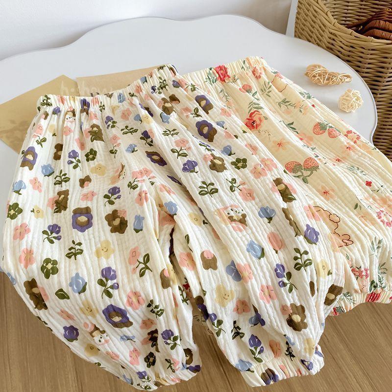 Sommerhose für Babymädchen Locker Mückensichere Hose Geblümte Laternenhose Neu Weich und Atmungsaktiv