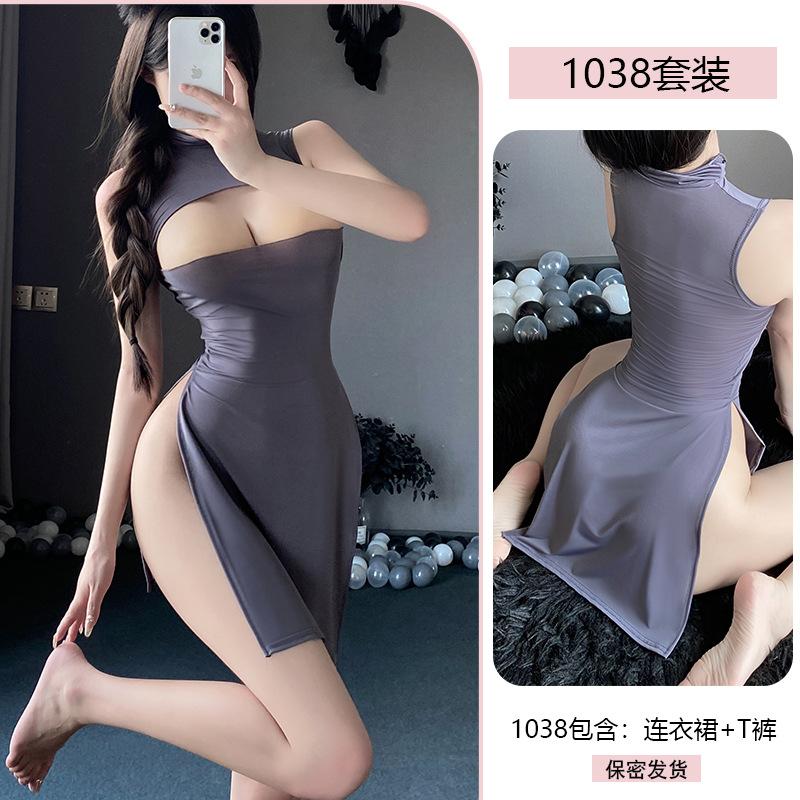Erotic Underwear, Sexy and scheming dress, slit dress showing the buttocks, Spicy Girl uniform, Tempting no-take pajamas 1038