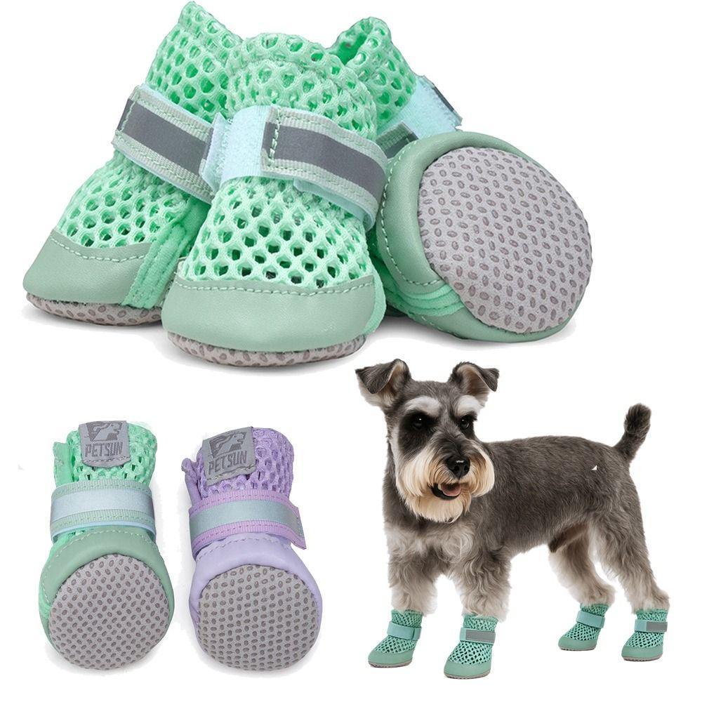 4Pcs Anti Slip Mesh Dog Shoes Soft Sole Dog Paw Protectors Fashion Pet Dog Sandals  Puppy