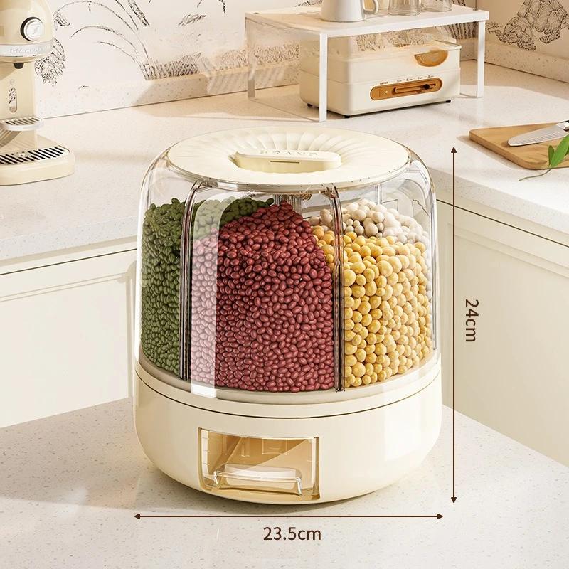 

New Five Grains and Coarse Grains Rotating Grid Storage Box, Kitchen Rice Bucket, Moisture proof and Insect proof Sealed Can