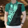 Men Polo T-Shirt Business Casual Short Sleeve Pattern Print Button T Shirt Summer Loose polyester Tops  Fashion Golf T-Shirts