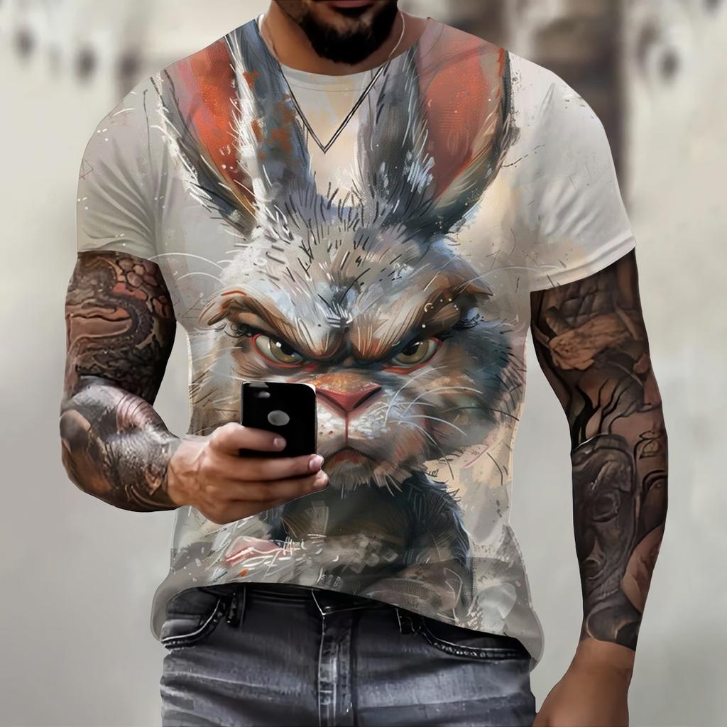 Men's T-Shirt With Print 3d Rabbit Print Tees Tops Fashion Men Animal Pattern T Shirt Oversized Streetwear O-Neck Fashion