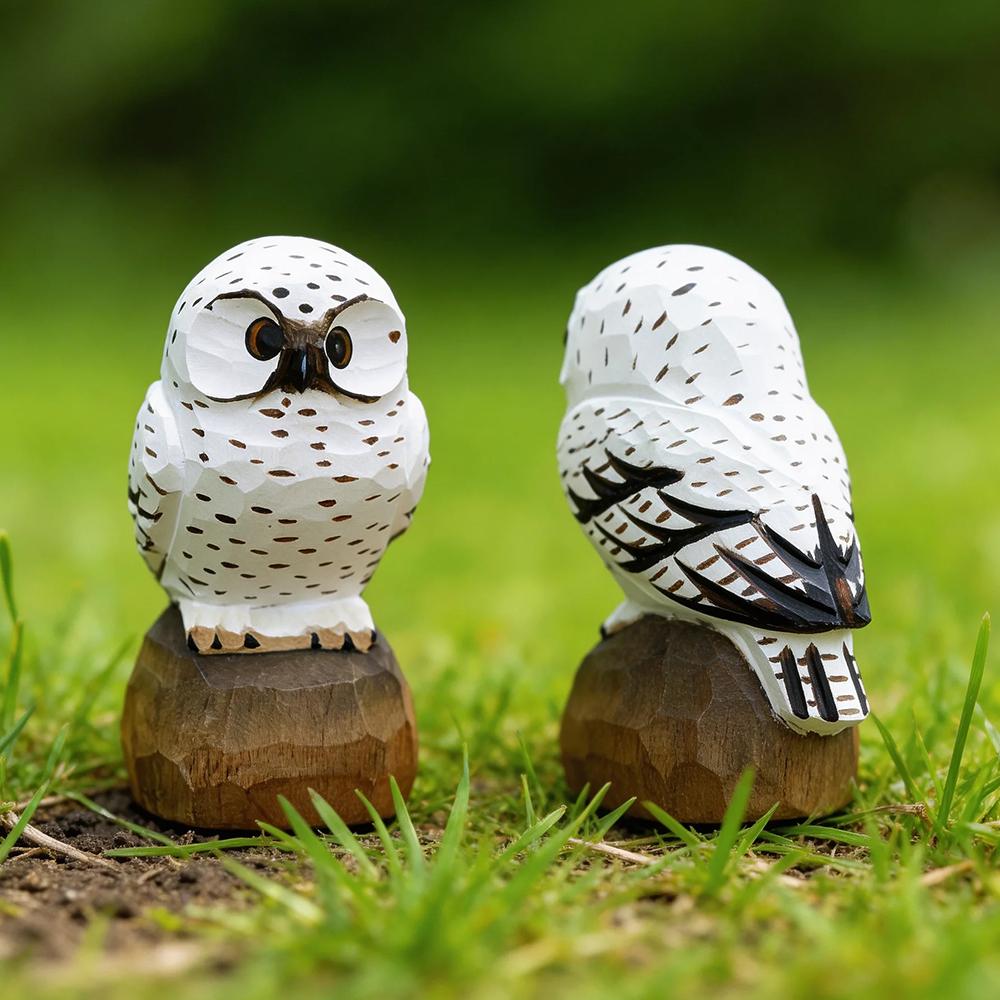 Hand Carved Wooden Owl Figurine Statue Ornaments Snowy Owl Animal Craft Home Desktop accessories Decor Home Decoration Gift