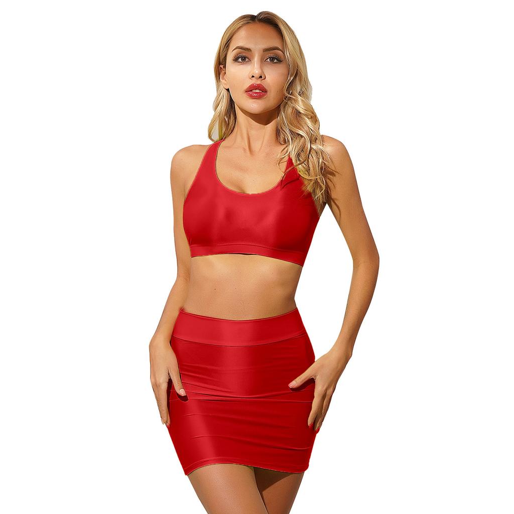 Lässiges 2-teiliges ärmelloses Crop-Top für Damen mit figurbetontem Rock-Set