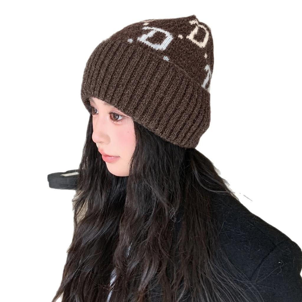 Personalized jacquard letter knitted cold hat women's winter big head circumference stacking hat men's and women's ear protectors cold hat