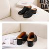 Johnature Ciabatte Moda in Vera Pelle con Tacco Grosso Punta Tonda Comode Suola Morbida Scarpe Slip-on da Donna