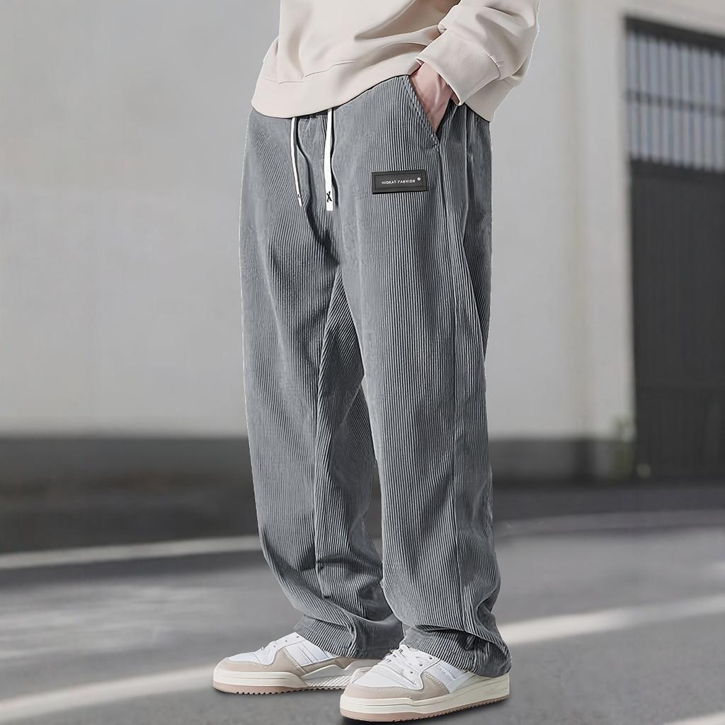Autumn Winter Men's Casual Pants Striped Corduroy Loose Fashion Cargo Straight Pants Fitness Sports Hip Hop Pants