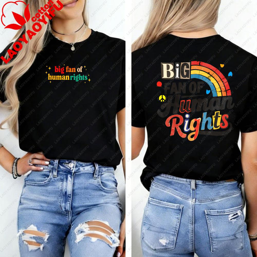 Big Fan of HuUnisex Rights TShirt Equality Empathy StateUnisext Shirt Retro Rainbow Graphic Tee Everyone Gift Liberal Anti Populism