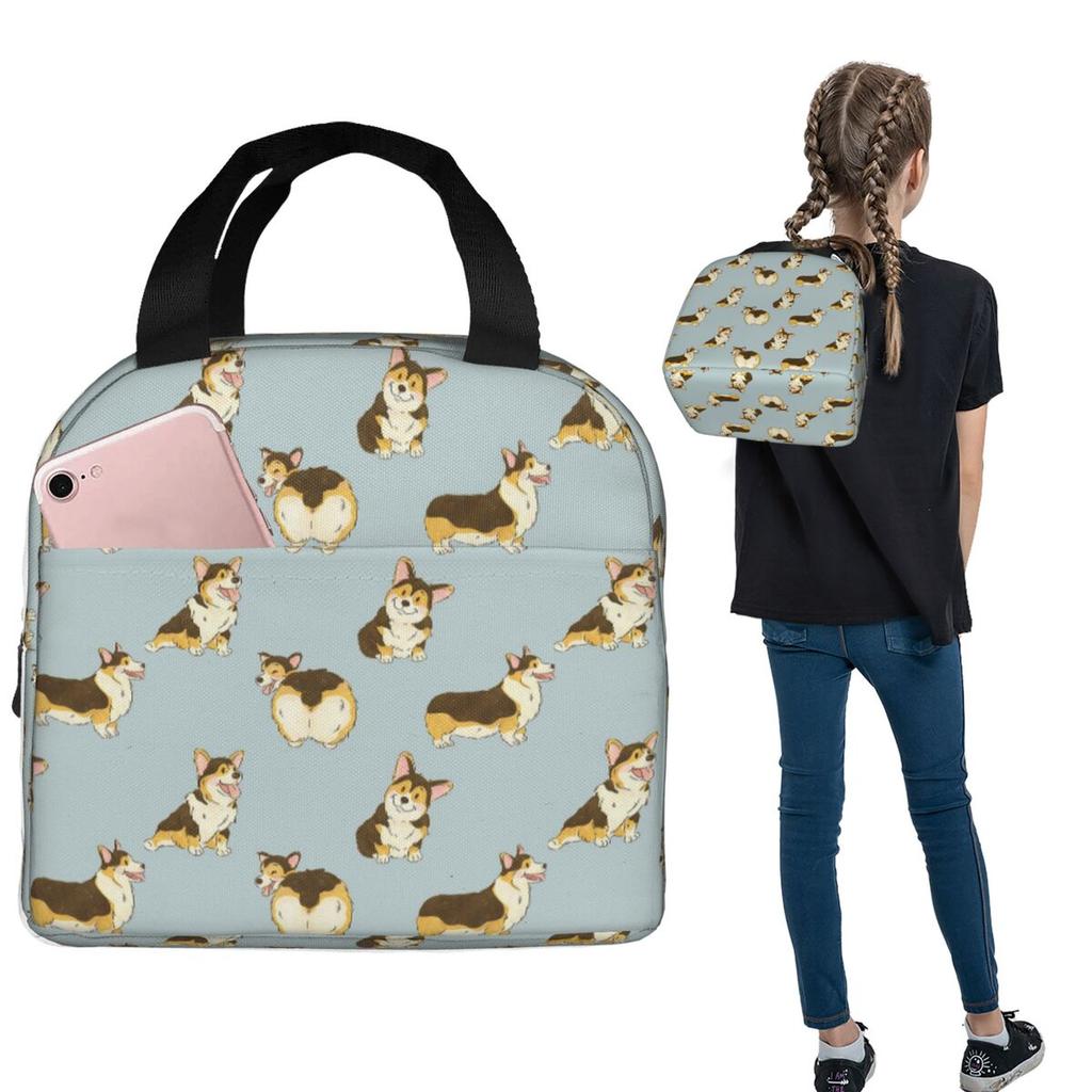Tri Color Corgi Dog Insulated Lunch Bag for Women Kids Portable Food Boxes Thermal Lunch Box Tote