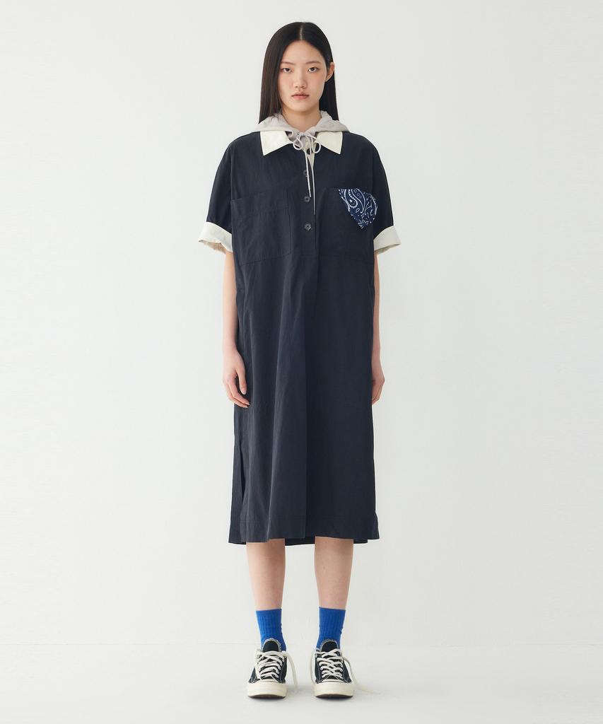 STUDIO TOMBOY Color Block Collared Short Sleeve Dress_Dark Navy 9176241983