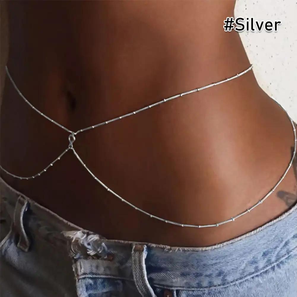 Fashion Sexy Imitation Rhinestone Metal Chain Waist Chain Women Summer Beach Body Chain Boho Beach Waist Chain Jewelry