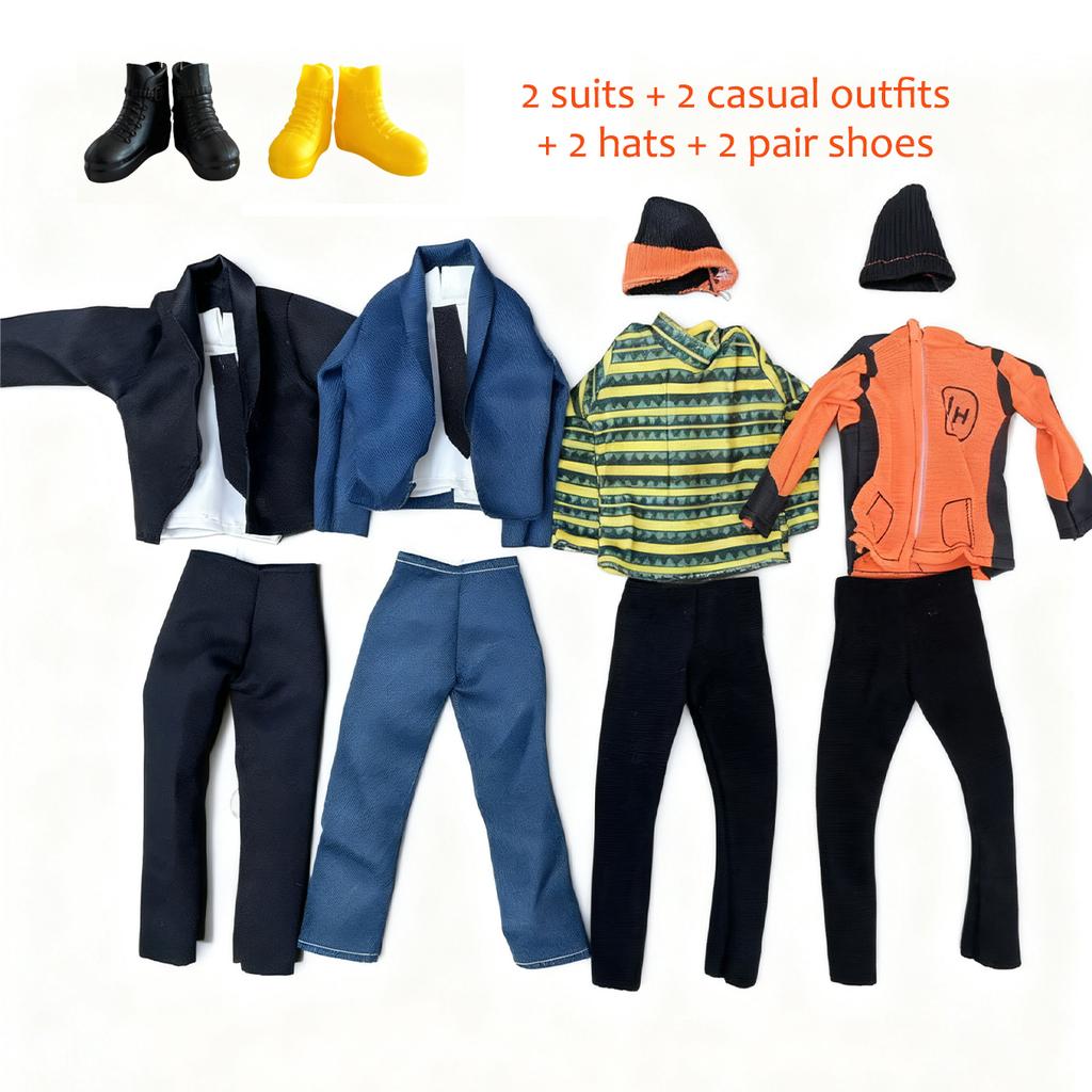 8-Piece Business Men's Suit Casual Snow Clothes 2 Hats 2 Shoes Doll Clothes Accessory Set Fashion DIY Toy for 30cm Male Dolls