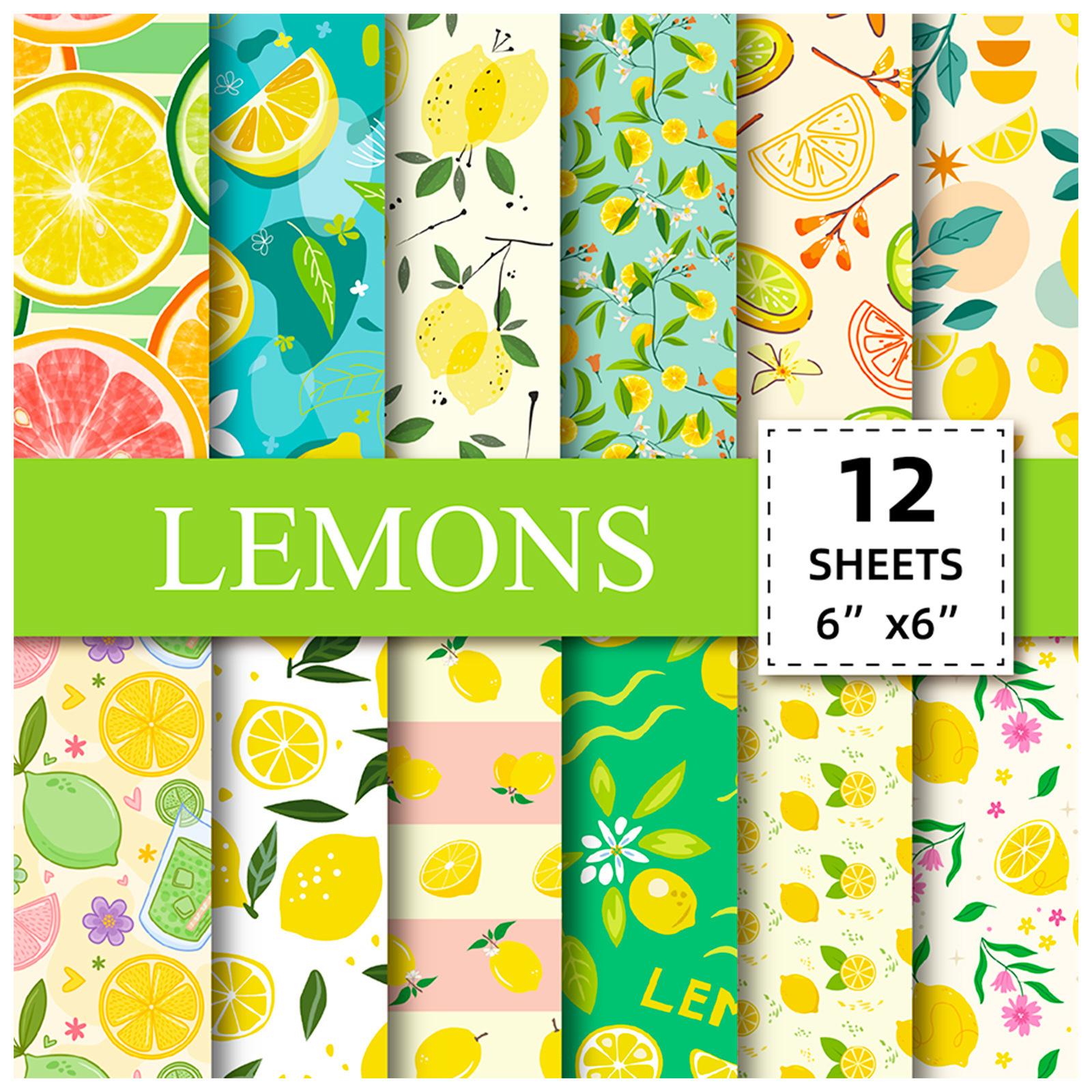 

12 Sheets/Pack, Lemon Small Fresh Material Paper, Literary Handbook, Basic Material Backing Paper, High-Value Cutting 15*15CM