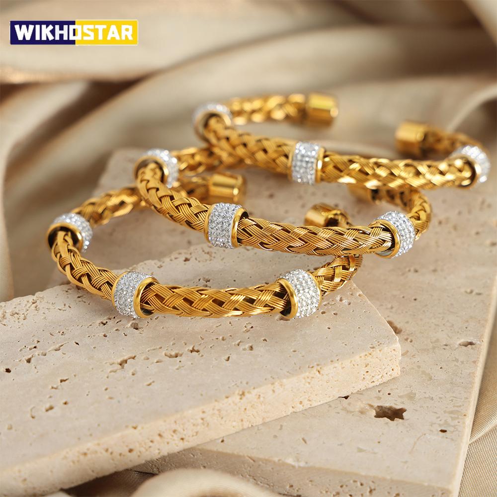 Woven 316L Stainless Steel Bracelet For Women Gold Plated High-end No Tarnish Women's Hand Bracelets Cuff Bangle Woman Jewelry