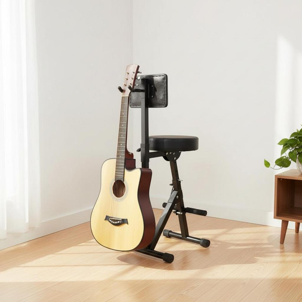 Height-Adjustable Guitar Stool with Backrest Foldable Anti-Slip