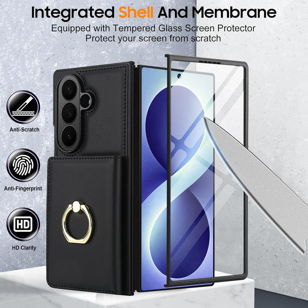 For Samsung Galaxy Z Fold 8 Ultra Fold 7 6 5 4 3 Case, Flip Wallet Case with Card Holder Magnetic Closure Shockproof Kickstand