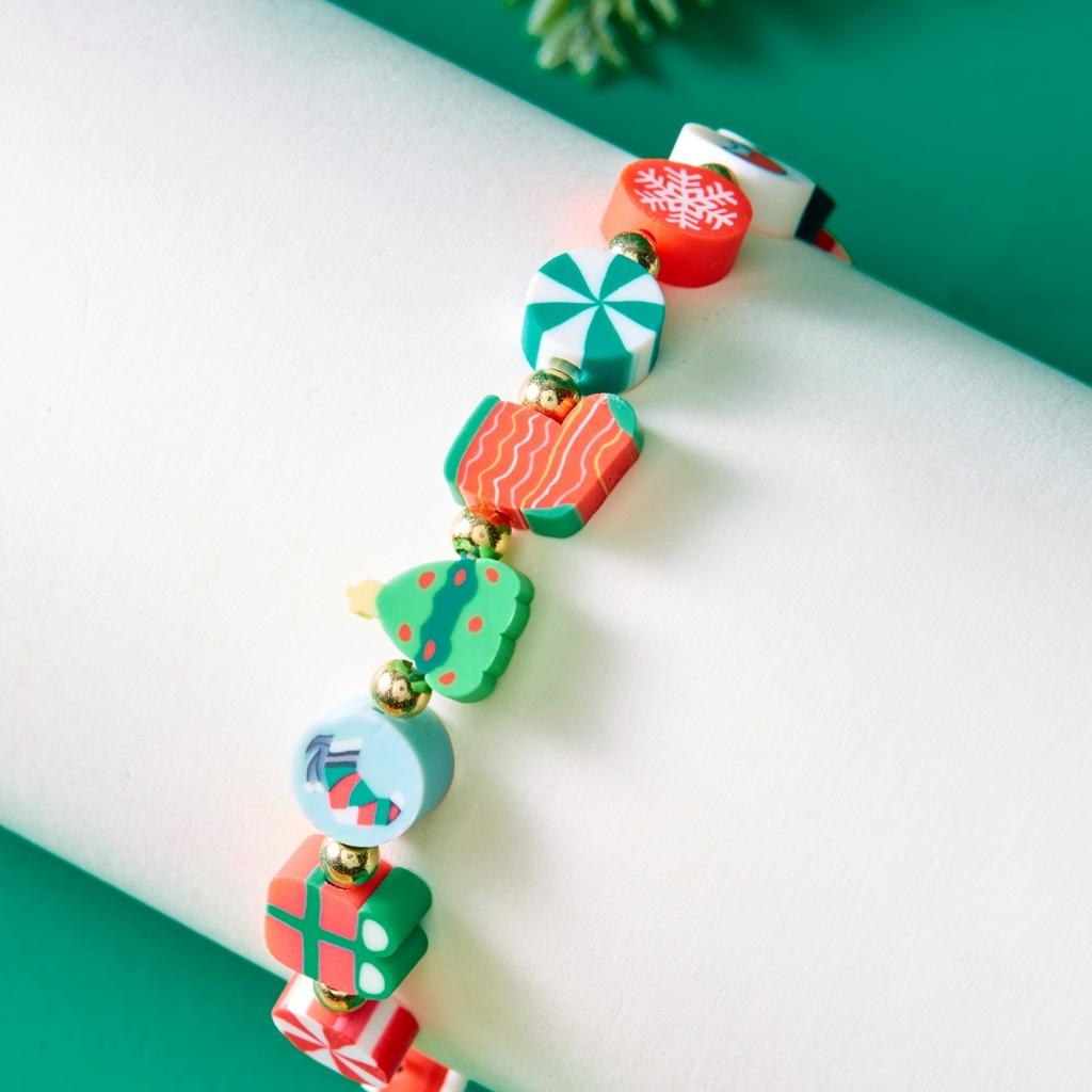 Christmas Santa Claus Snowman Snowflake Tree Soft Clay Beaded Bracelet Gift Box Candy Deer Pattern Bangle For Women Men Jewelry