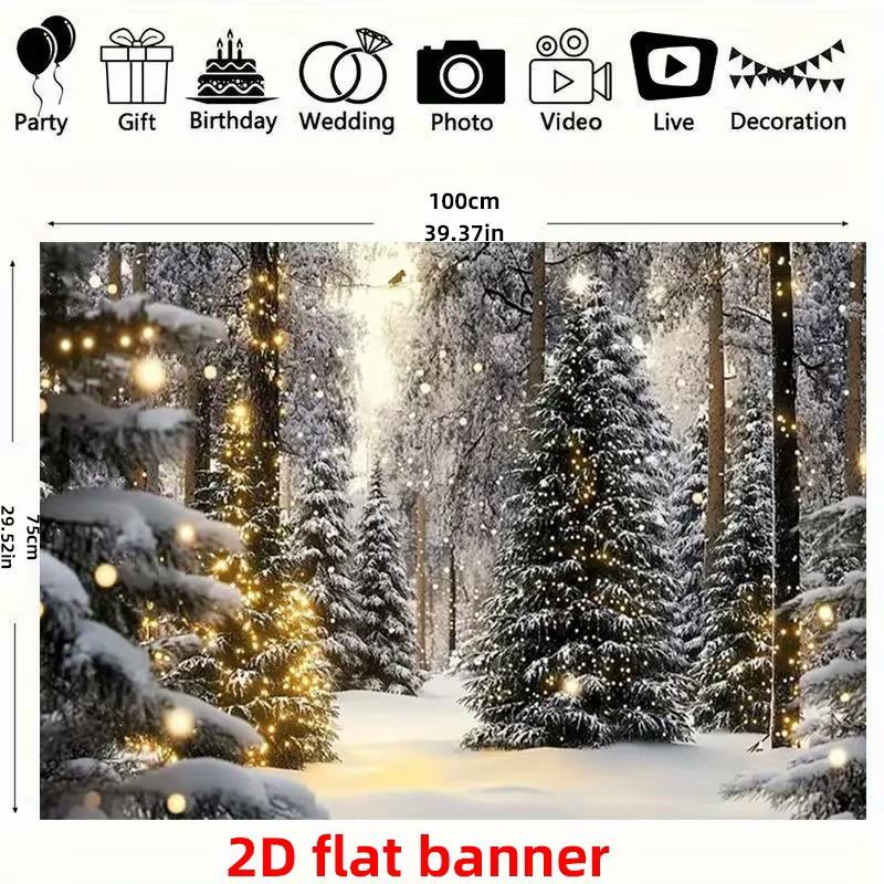2D Christmas Snowy Forest Backdrop Warm Lights Photography Background