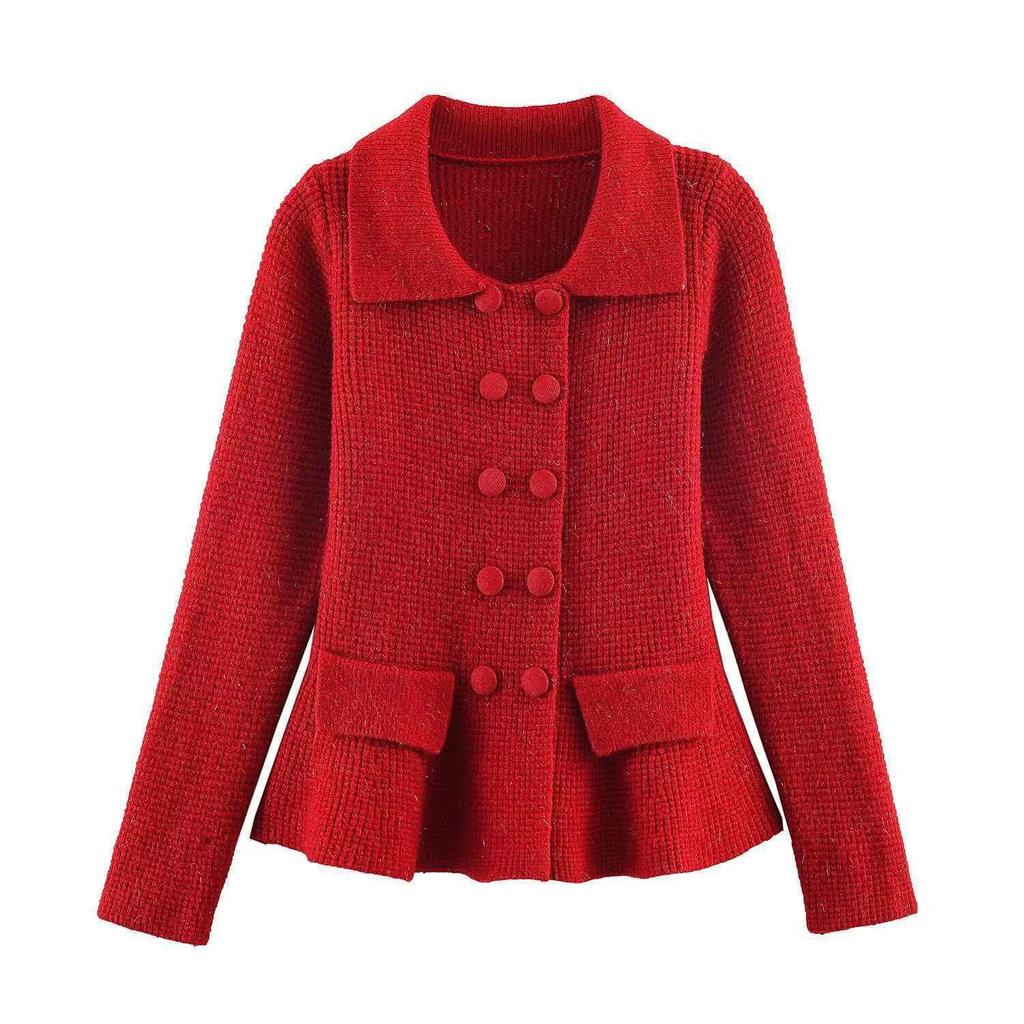 Double-Breasted Sweater Coat: European & American Style Women's High-End Fashion