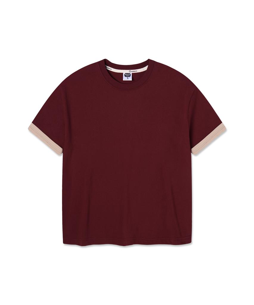ALVINCLO Plain Color Block Roll-Up Short Sleeve Tee Ast3682 (4 Colors)