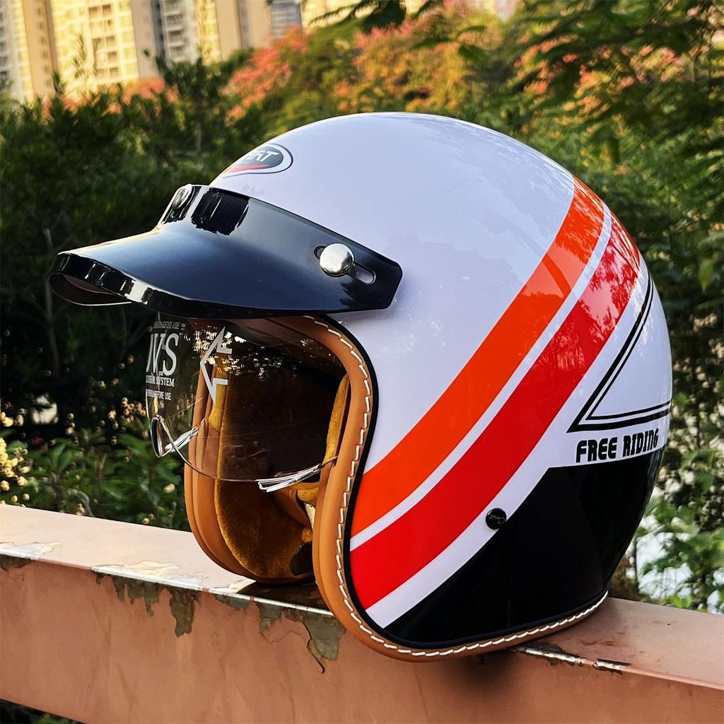 Retro Helmet 3/4 Motorcycle Electric Vehicle Helmet Built-in Lenses Wind Speed Riding