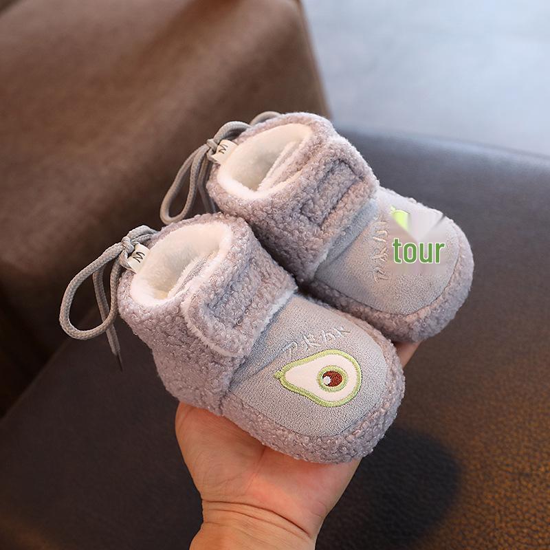 Pantofi calduroși pentru bebeluș cu căptușeală din lână: Talpă moale, Velcro anti-cădere, Cizme de zăpadă de iarnă pentru copii de 0-1 ani