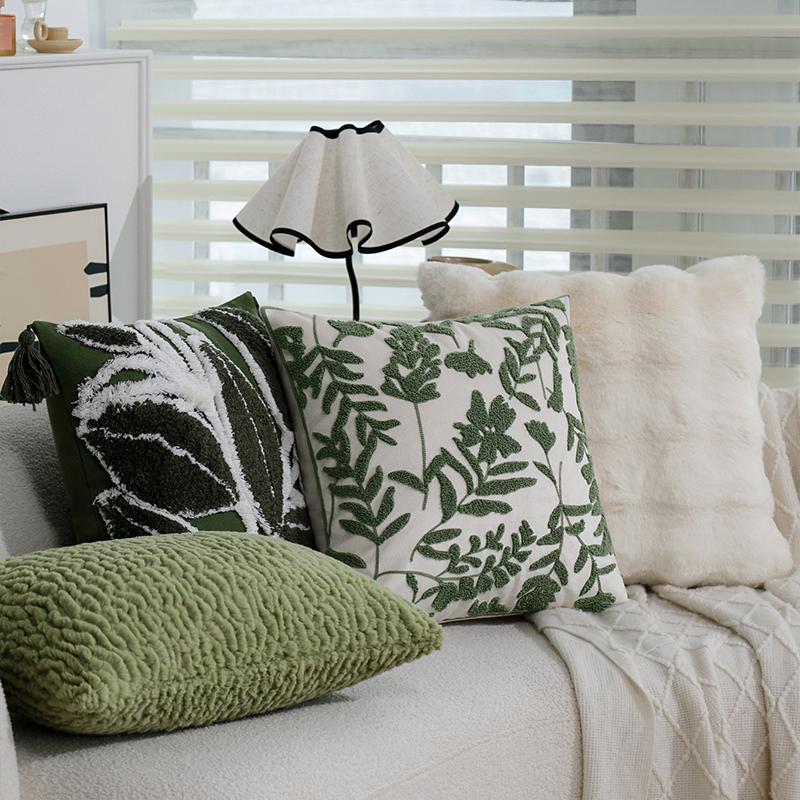 Green Cushion Cover Exquisite Embroidery Home Decoration Pillowcase 45x45cm Soft High-quality Plush Living Room Sofa Pillowcase