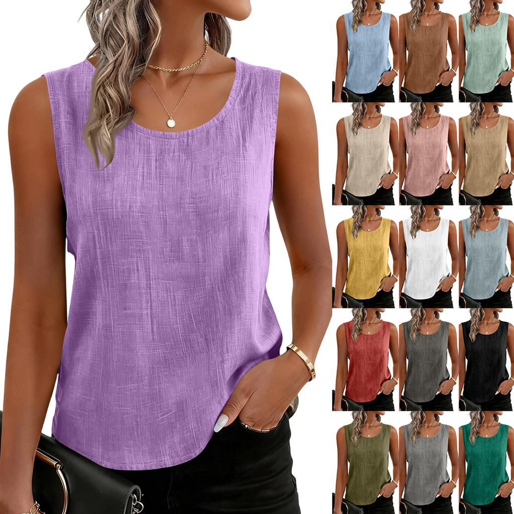 Women’s Textured Cotton Tank Top Crew Neck Sleeveless Relaxed Fit Casual Shirt Lightweight Summer Blouse for Daily Wear Work Travel Layering