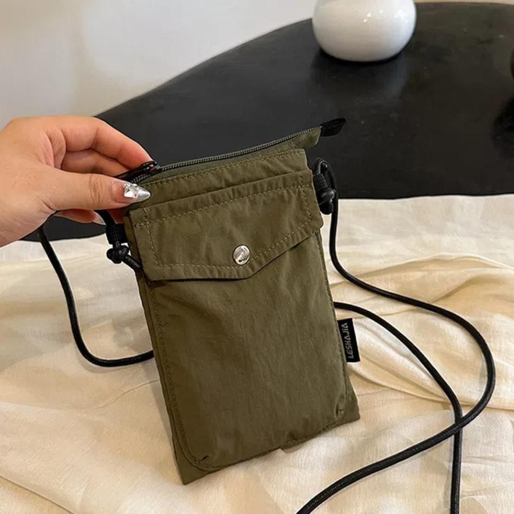 Japanischer Stil Nylon Handytasche Lederriemen Kleine Stoff Umhängetasche Quadratische Handytasche Täglich