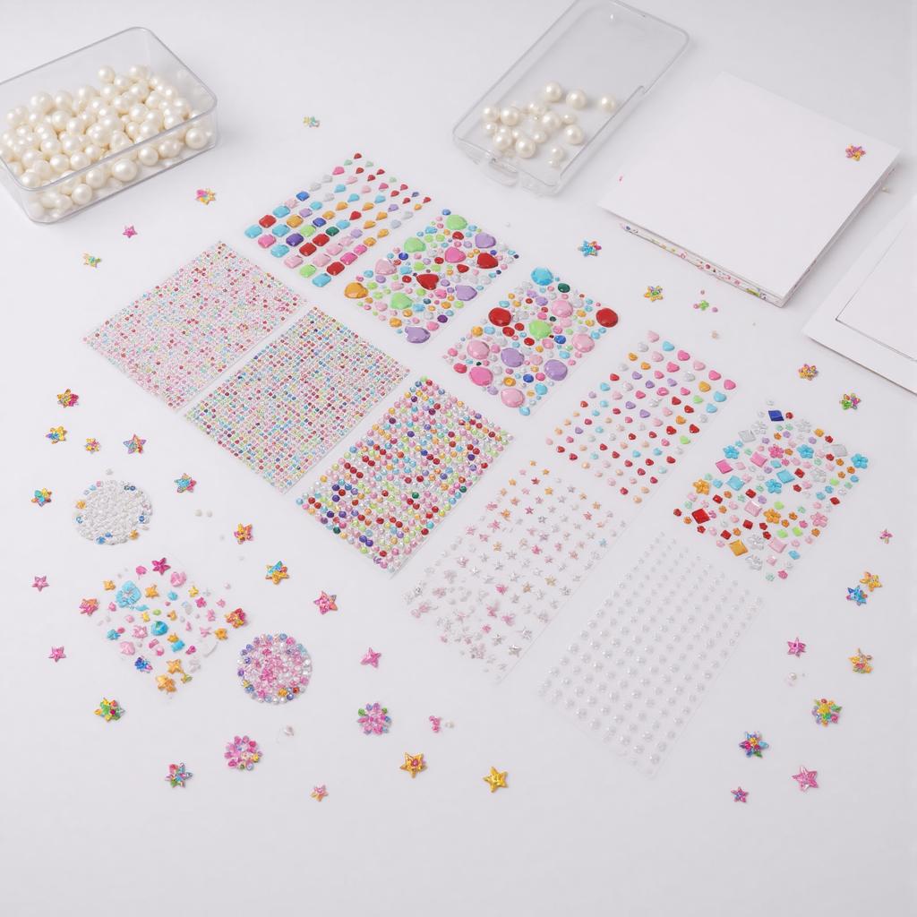 10 Sheets Rhinestone Jewel Stickers Self Adhesive Acrylic Jewel Stickers Flat Back Pearls for Nail Art Scrapbooking Crafts