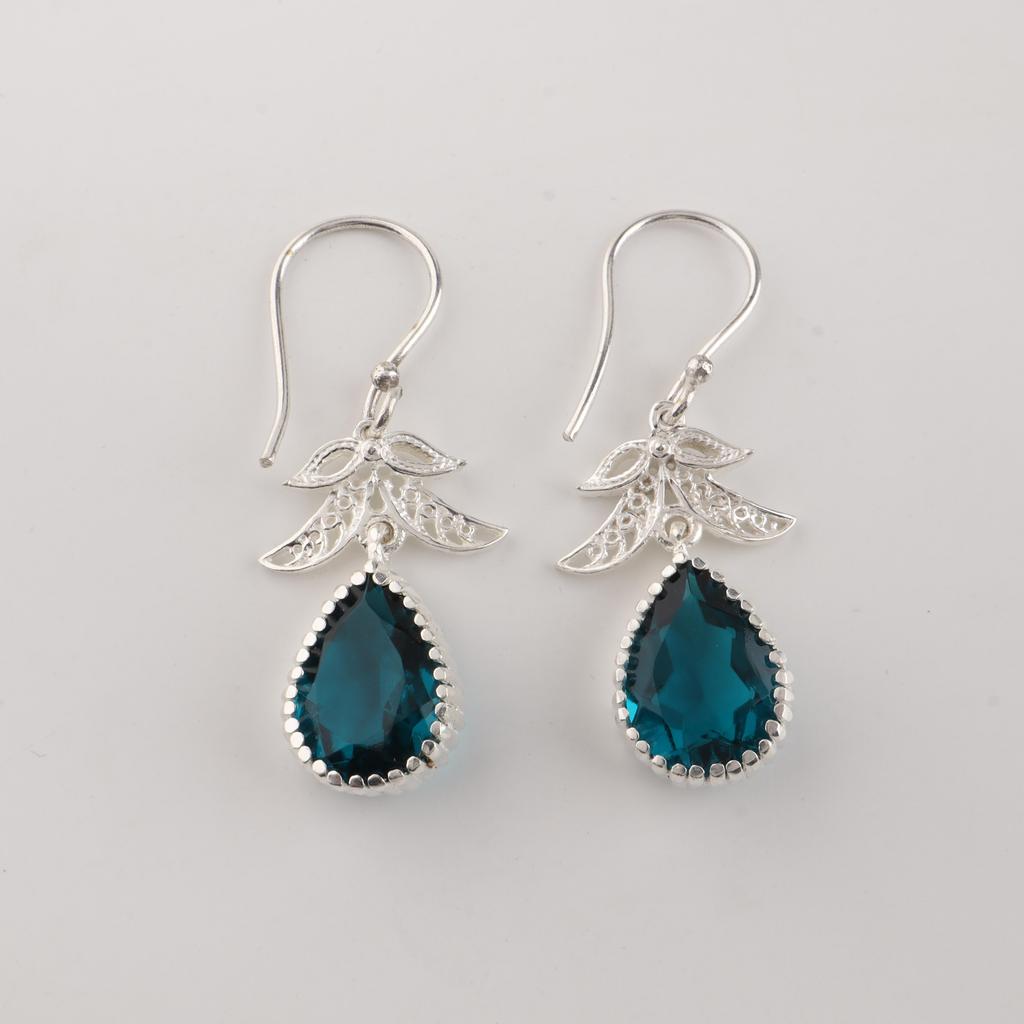 Natural Apatite Gemstone 925 Sterling Silver Jewelry Handmade Earrings 1.84" CE-27-10