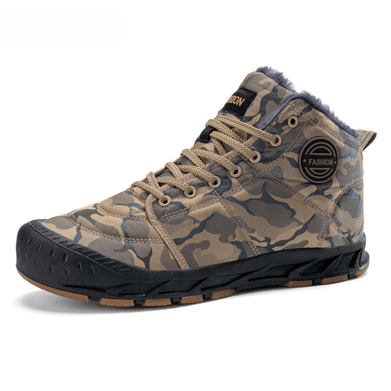 Fotwear Winter Snow Boots Men Warm Plush Ankle Boots Camouflage Outdoor Boots Long Fur Casual Sneakers Army Green Leisure Shoes