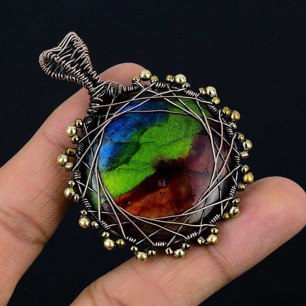 Color Labradorite Pendant Gemstone Handmade Jewelry, 999 Copper Wire Wrapped Pendant, Gift For Wife Jewelry