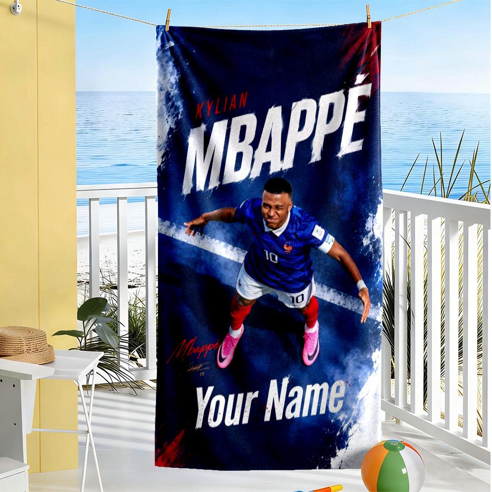 Mbappé Customized Name Beach Towel Super Soft Microfiber Quickdry Fabric Ideal for Travel Outdoor Swim Pool Yoga Surf Camping Hiking Gym Gift Holiday