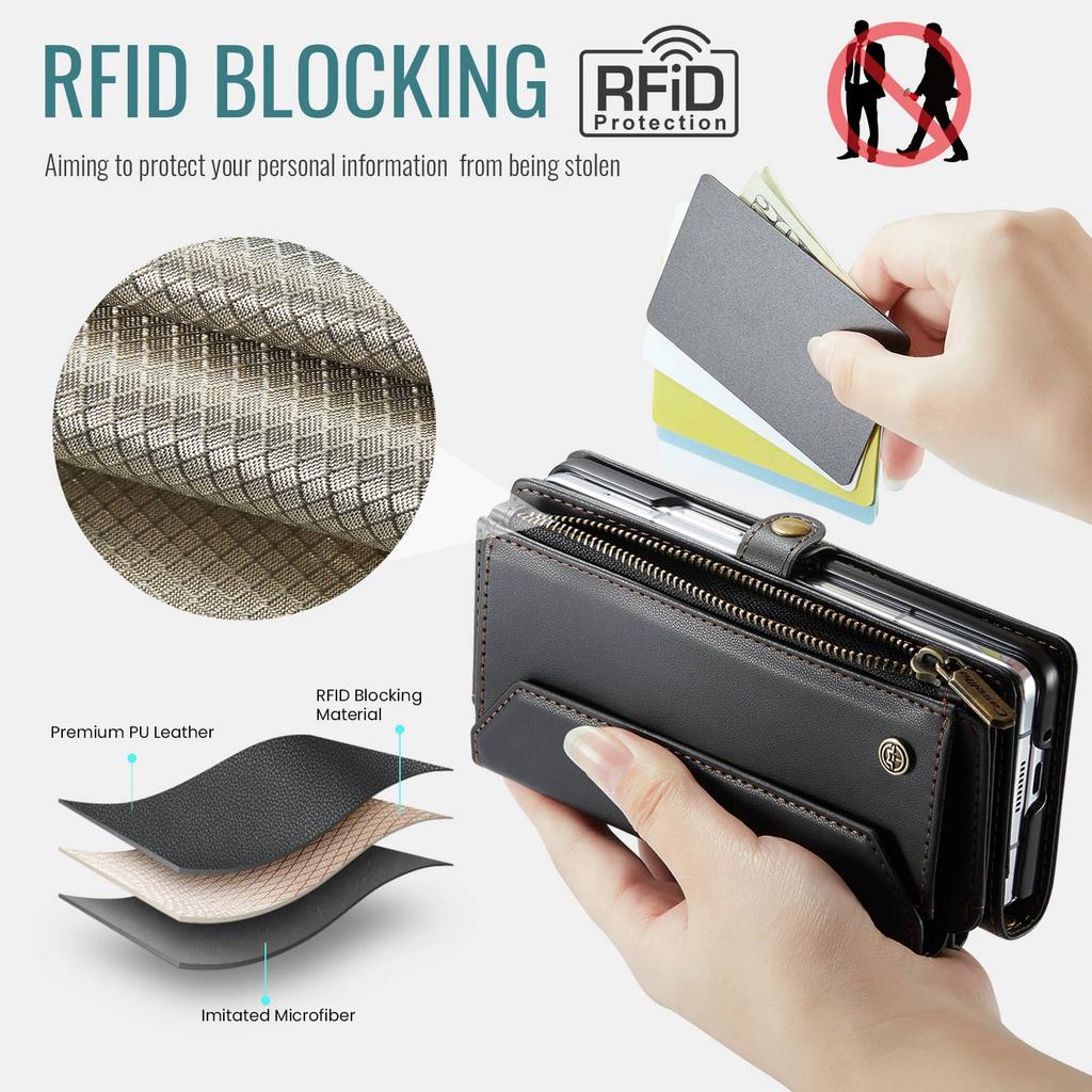 Custodia per Samsung Galaxy Z Fold 7 con Portapenne S Pen Portafoglio Blocco RFID Copertura a Libro in Pelle PU Portacarte da Donna Cinturino con Cerniera