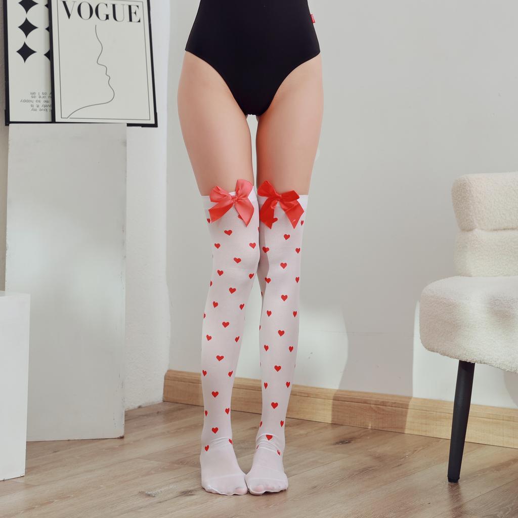 Sexy Long Over Knee Thigh Highs Socks Japanese Red Peach Heart Striped Women Ladies Girls Kawaii Lolita Anime Cotton Warm Stocki