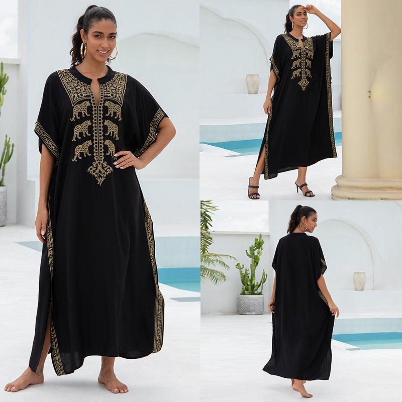 Embroidered Loose Women's Long Dress, Beach Dress, Sun Protection Cover Shirt