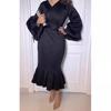 Women's Spring New Fashion Large Size V-Neck Long Sleeve Sexy Fishtail Dress Dress