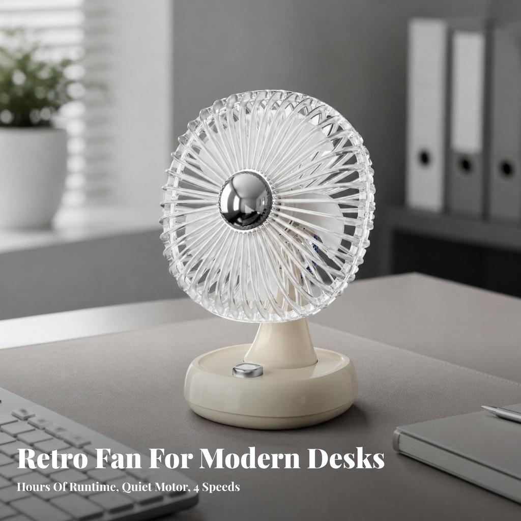 Mini Desktop Cooling Fan with Ambient Decorative Brightness 4-Setting Compact