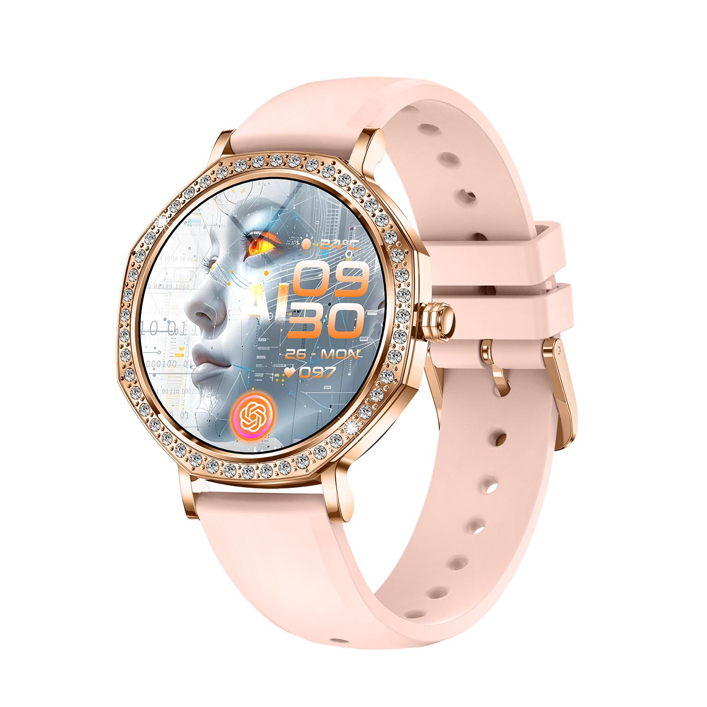 

Умный браслет Rainbuvvy KC98 1,32 дюйма AMOLED 466x466 BT5.3 Bluetooth-звонок IP68 Водонепроницаемый Android Спортивные часы Модные женские умные часы silicone strapband розовый