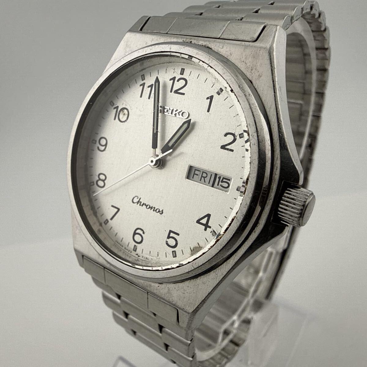 SEIKO Chronos 5H23-7060 Мужские Мальчиковые Часы Кварцевые Рабочие Батарея Заменена [M412]