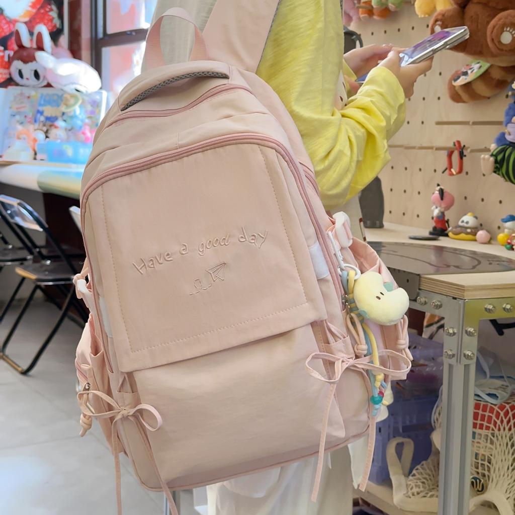 Schoolbag Large Capacity Solid Color Backpack Women's 1011 New High Value Cute Student Schoolbag Versatile Travel Backpack Tide