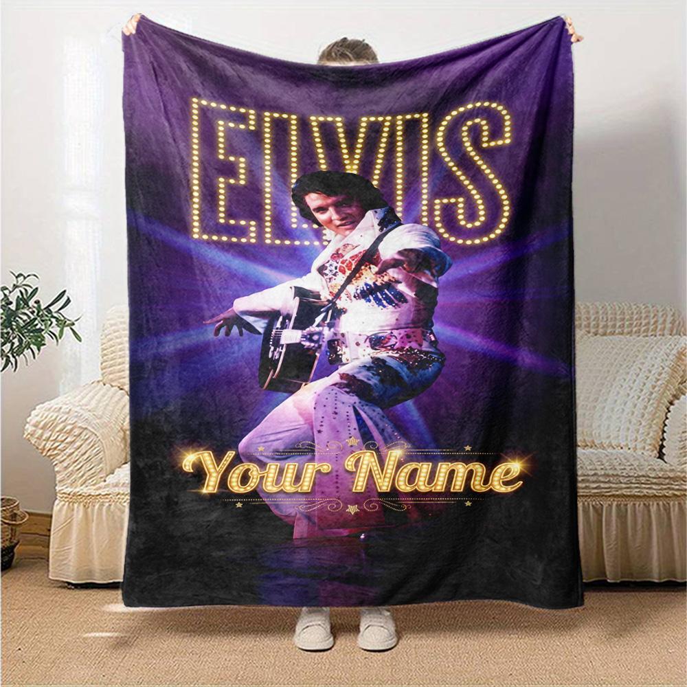 Elvis Presley Customize Text Blanket Cozy Personalized Blanket Comfortable Perfect for Bed Living Room Office Picnics All-Season Use