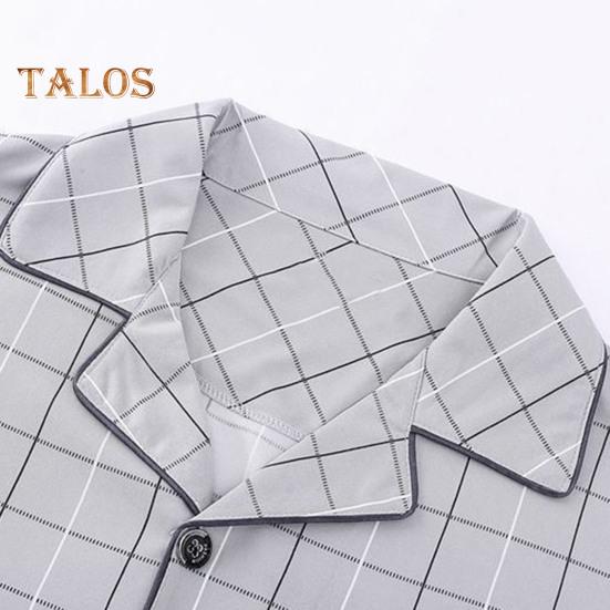 Pajamas Men Plaid Set 2pcsset Print Lapel Long Sleeve Single Breasted Shirt Elastic Waist Long Pants Set Loose Fit Loungewear Suit