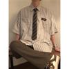 Men's Retro Striped Short Sleeve Pique Shirt - Summer Trendy Loose Fit Plus Size Jacket