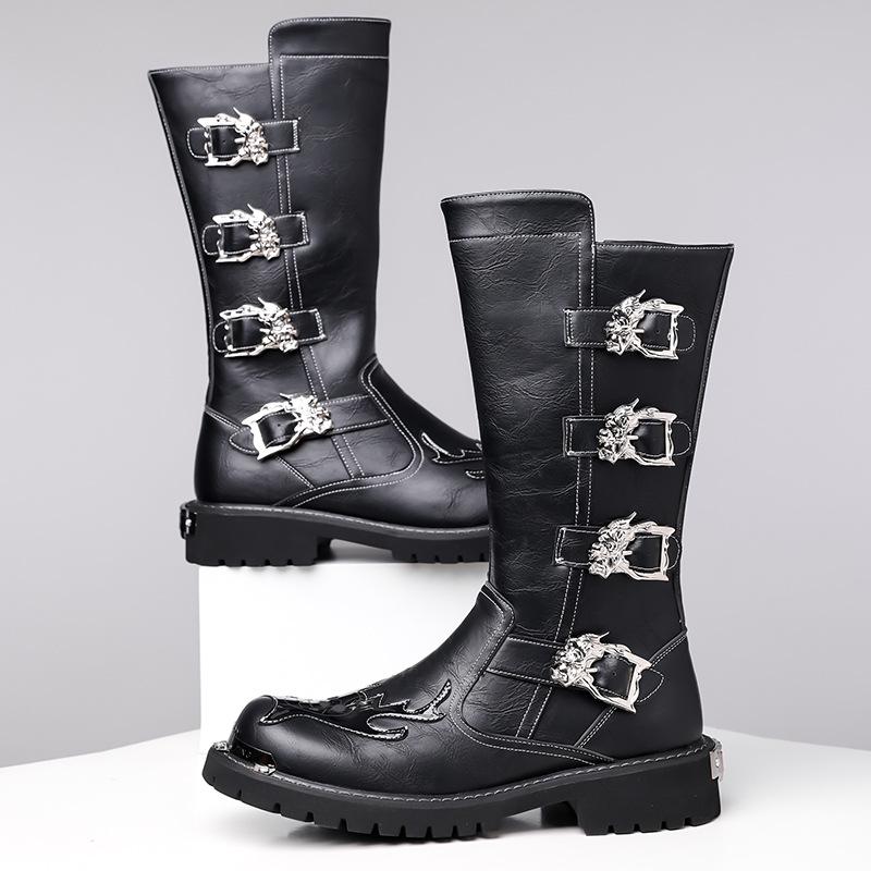 Fashion 2025 Autumn Winter New Designer Leather Long Boots for Men Fashion Casual Black Big Head Work Knee High Boots Shoes Man