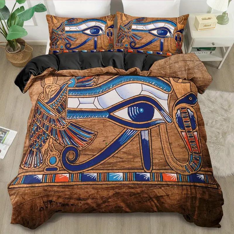 Ancient Egyptian Pharaoh Quilt Set Three-Piece High Definition Digital Printing Duvet Set Bedding